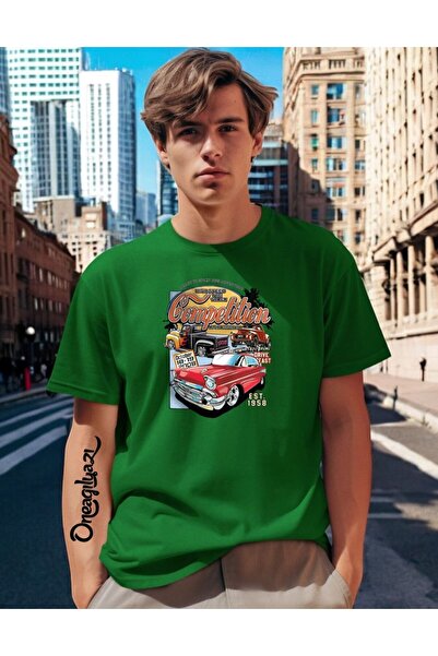 H&GHAMLEGİYİM Car Printed Men's Oversize T-Shirt