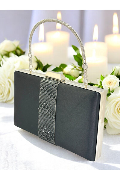 Generic Brand Stone-Embellished Women's Evening Dress Bag – Satin Textured, f...