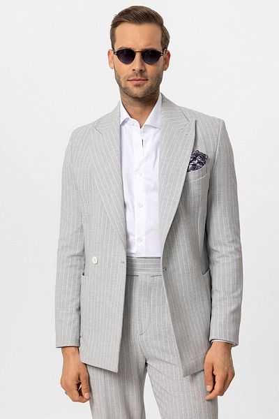 Antioch Gray Single Button Double Breasted Closure Striped Men's Blazer Jacket