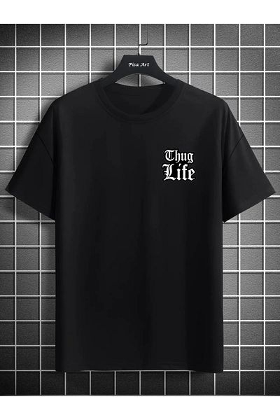 Pisa Art Μαύρο μπλουζάκι Thug Life Printed