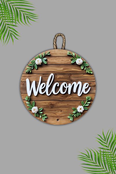 Dormot Wooden Digital Print - Tos Pink Figure Classic Design Welcome - Door Ornament