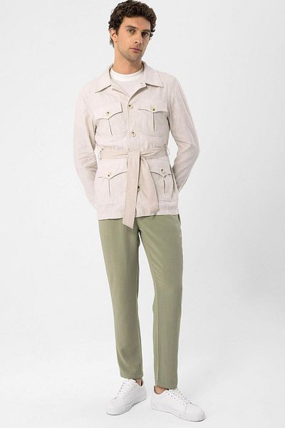 Antioch Men's Seasonal Linen Coat with Beige Waist Belt