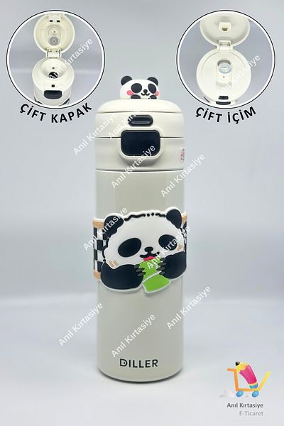 Vagonlife Languages Cute Panda Double Lid Steel Thermos 480ml