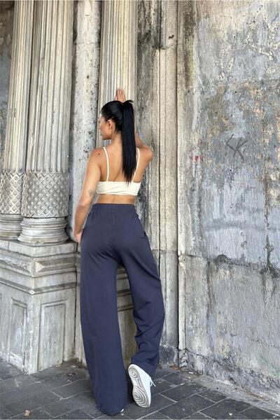 NEW LAVİVA Smoked Elastic Waist, Pockets, Wide Leg, Loose Trousers