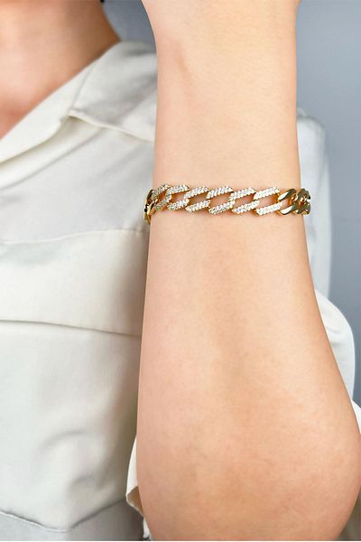 Sose Moda Xuping Zircon Stone Jewelry Model Chain Tag Bracelet - Gold