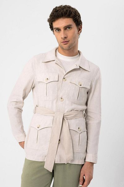 Antioch Men's Seasonal Linen Coat with Beige Waist Belt