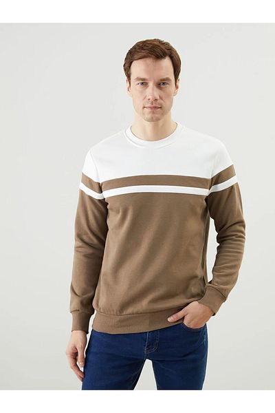 LC Waikiki Ανδρικό φούτερ LCWAIKIKI Classic καφέ με μακρυμάνικο λαιμόκοψη