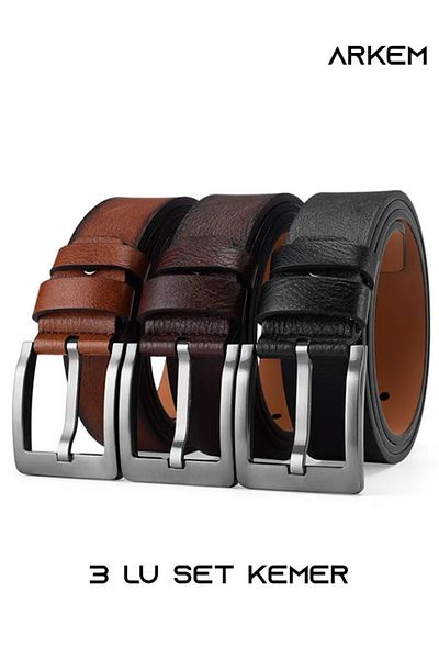 ARKEM CLUB Men's Belt Set of 3 - Belt for Jeans