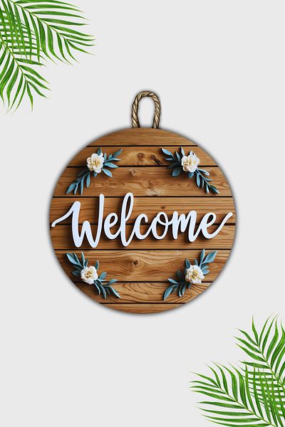 Dormot Wooden Digital Print - Classic Design Floral Welcome - Door Ornament