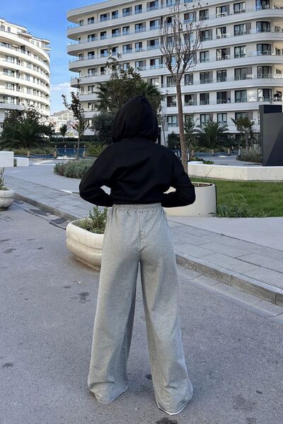 NEW LAVİVA Women's Gray Elastic Waist, Pocket, Wide Leg, Loose Trousers