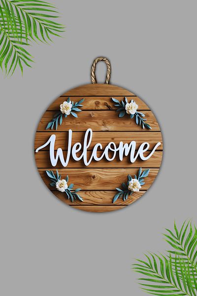 Dormot Wooden Digital Print - Classic Design Floral Welcome - Door Ornament