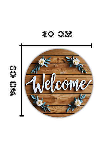 Dormot Ahşap Dijital Baskı - Klasik Tasarım Çiçekli Hoşgeldiniz - Kapı Süsü