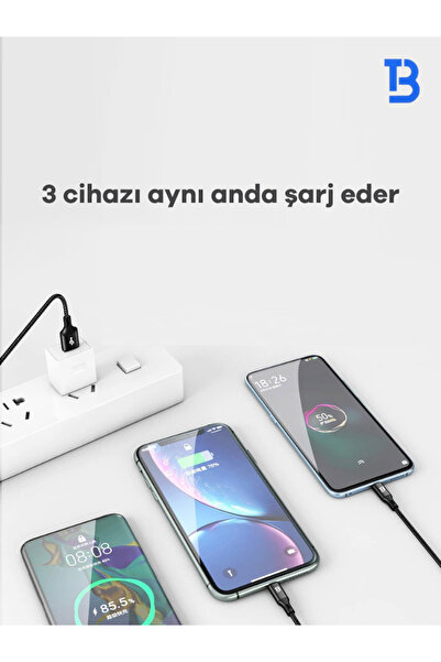 Tech&bello accessories Çok Uçlu Çoklu 4in1 Kablo Üçlü Örgülü Hızlı Şarj Kablosu 1.2m Ba-04