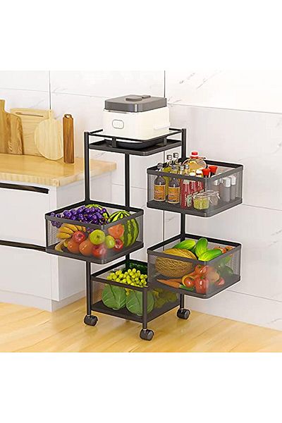 ALMUFARREJ 4 -Tier Storage Trolley Cart Black Square 34x34x74cm