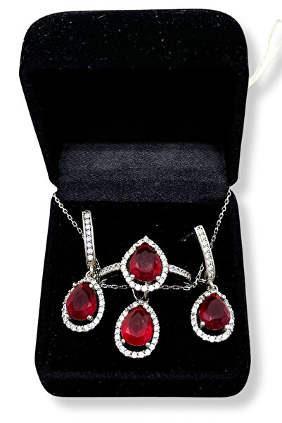 oya silver Yakut Işıltılı Gümüş Set&Takım-Gece Işıltısı Serisi
