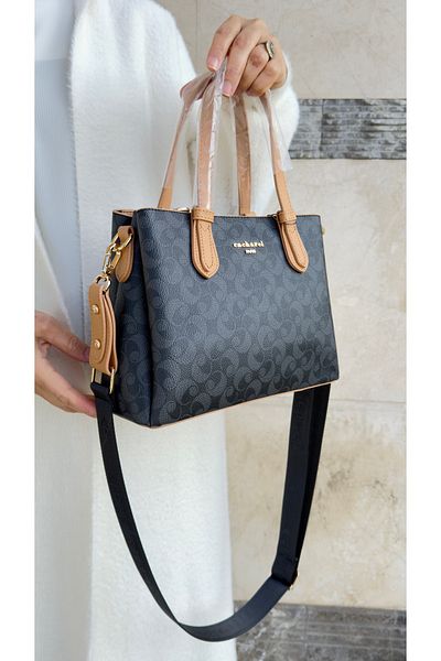 Cacharel Cacharel Paris Women's Black Tan 4 Compartments Hand and Shoulder Bag