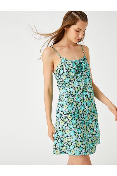 Koton Μίνι Φόρεμα Floral Μαζευμένο Φιόγκο Λεπτομέρεια
