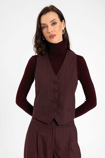 Antioch Burgundy Women's Striped Button Closure Vest