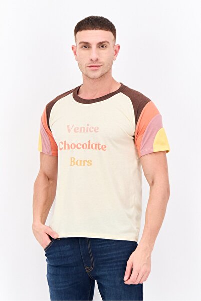 Feat Men Crew Neck Short Sleeves Graphic Printed T-Shirt, Cream