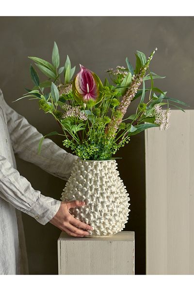 Warm Design Cream Color Embossed Ceramic Vase