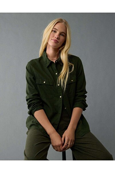 AMERICAN EAGLE قميص AE Weekend Vibes بأكمام طويلة وأزرار