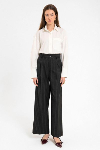 Antioch Black Women's High Waist Pleated Striped Pants