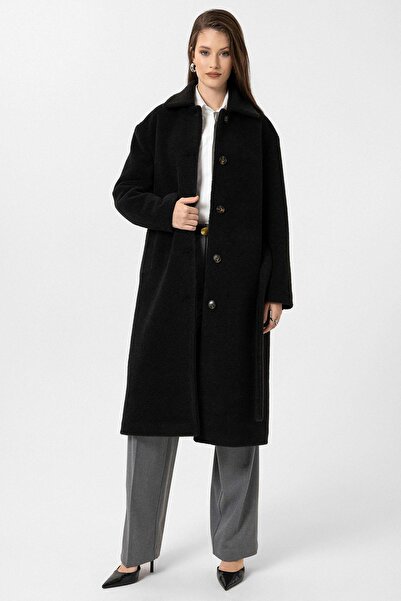 Antioch Black Women's Belted Soft Textured Coat