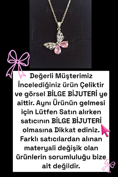 Tilde قلادة على شكل فراشة من الفولاذ باللون الوردي - قلادة هدية نسائية مقاومة للتشويه