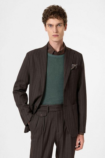 Antioch Brown Slim Fit Striped Men's Blazer Jacket