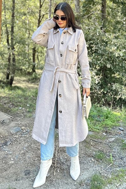 Juuuj Γυναικείο μακρυμάνικο χρώμα πολύτιμος λίθος, διπλή τσέπη, οβάλ κόψιμο σ...