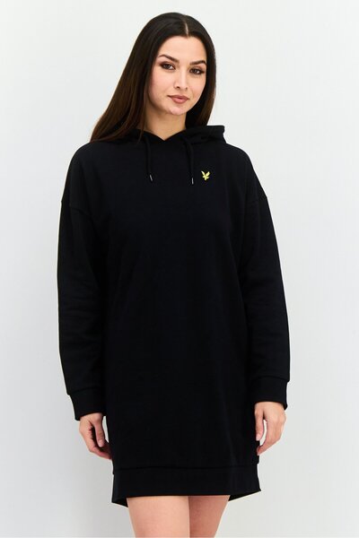 Lyle & Scott Women Hooded Embroidered Logo Sweater Dress, Black