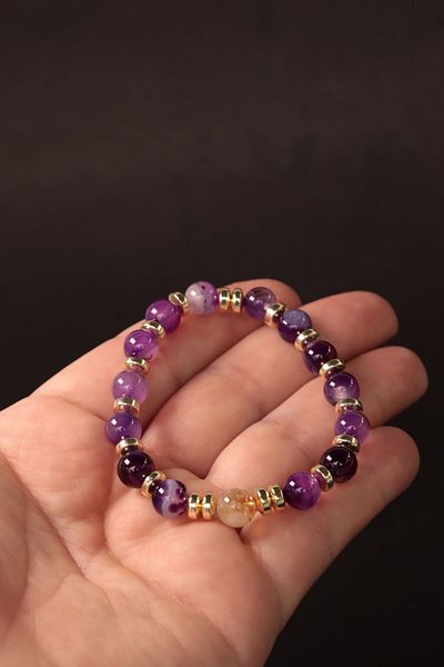 CessNova Certified 100% Genuine Purple Agate, Citrine and Gold Hematite 8mm Natural Stone Bracelet