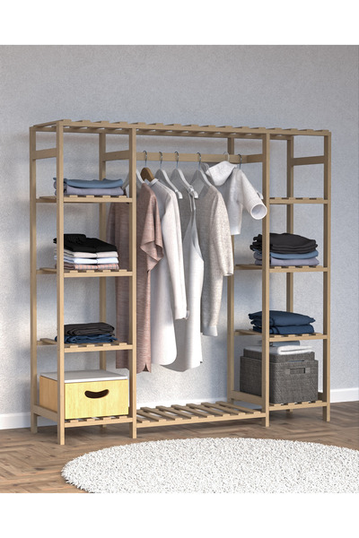 Y&D HOME Ahşap Masif Açık Gardırop/Dolap, 150x40x150