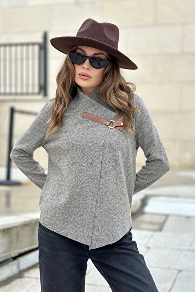 Juuuj Дамска бежова яка с брошка, дълъг ръкав, лазерно изрязване, текстуриран...