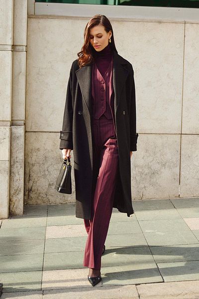 Antioch Black Women's Soft Textured Oversize Double Breasted Coat