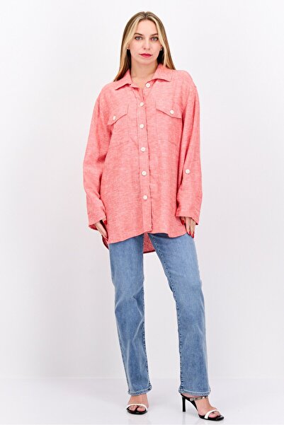 Jones of New York Women Spread Collar Long Sleeve Textured Top, Light Red