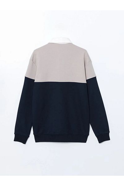 LC Waikiki Lcw Vision Navy Blue Polo Neck Long Sleeve Color-Blocking Men's Sweatshirt