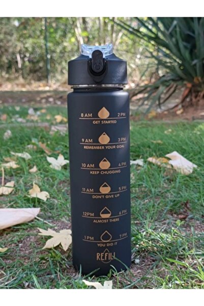 UMYHOME Motivasyonel Su Matarası Suluk 900 ml Pipetli Su Matarası (siyah )