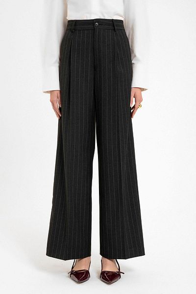Antioch Black Women's High Waist Pleated Striped Pants