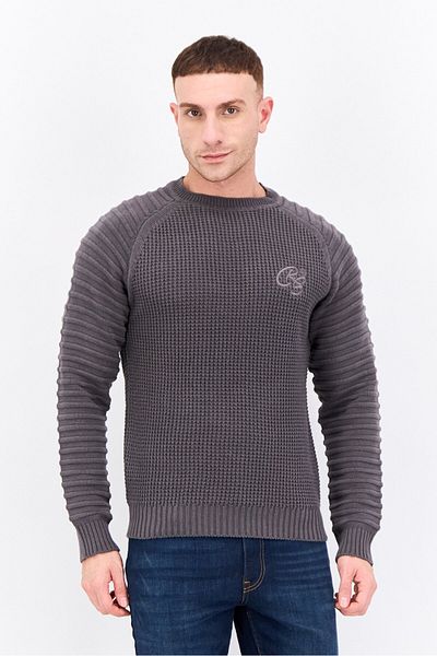 Crosshatch Men Crew Neck Long Sleeves Embroidered Logo Sweater, Charcoal Grey