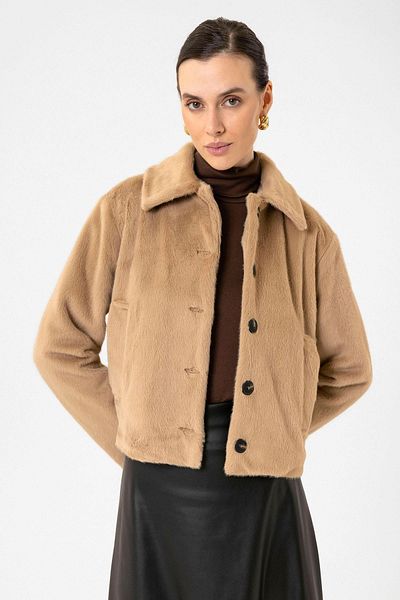 Antioch Camel Women's Faux Fur Crop Coat