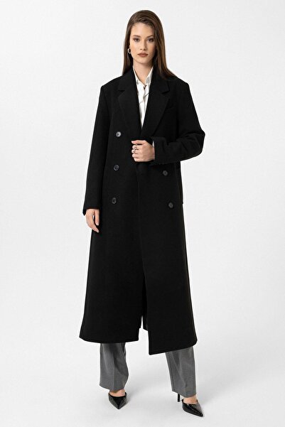 Antioch Black Women's Belted Double Breasted Coat