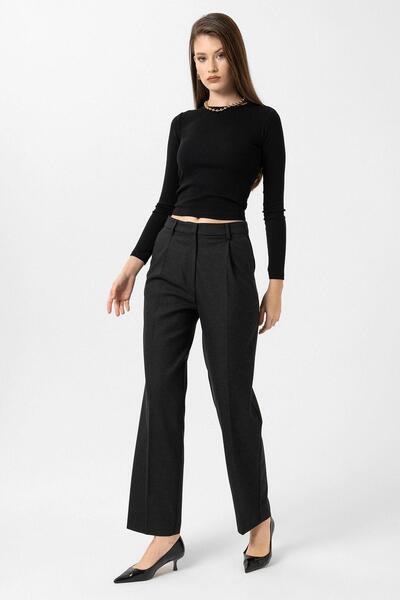 Antioch Black Women's High Waist Pleated Pants