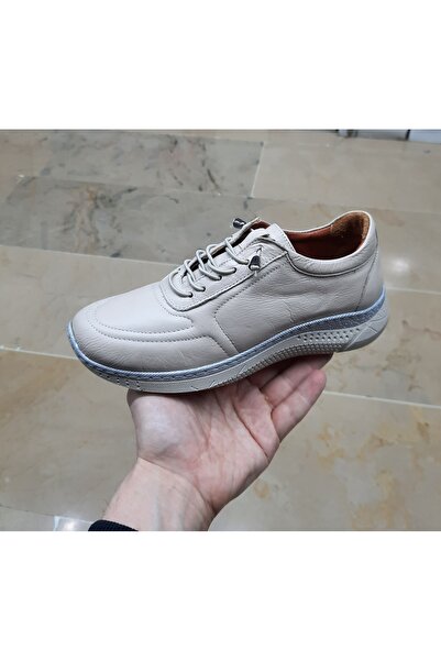 VEFAZEN Women's Indoor-Outdoor Genuine Leather Orthopedic Smart Rubber Laceed Cream Beige Walking Shoes