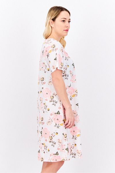 Celestial Dreams Women Floral Print Night Dress, Pink
