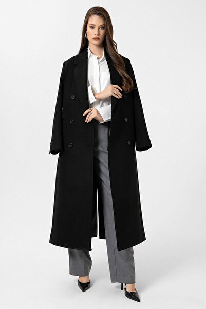 Antioch Black Women's Belted Double Breasted Coat