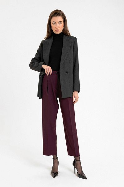 Antioch Anthracite Women's Wool Blended Herringbone Patterned Blazer Jacket Size: S