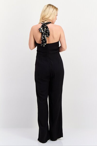 Scotch & Soda Women Plain Halter Neck Sleeveless Jumpsuit, Black