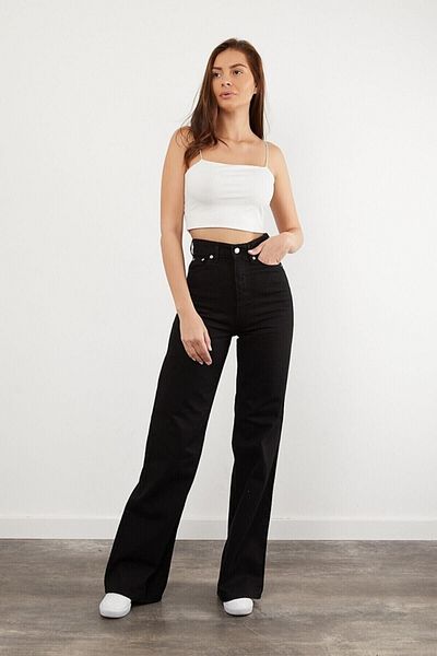 LİMABEL Milano Mystery Julia 90S Fifty Silvery Black Lycra - Super High Waist Loose Palazzo Jeans (New)