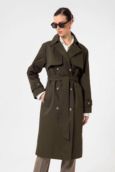 Antioch Khaki Women's Double Breasted Trench Coat with Belt